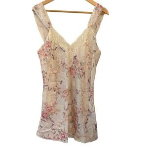 Lucie‎ Ann II Floral Chemise Nightgown Womens M Cream Good Vintage Lace Satin